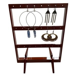 Wooden Earring Holder Stand 12 Pair Jewelry Holder Dark Wood Lightweight